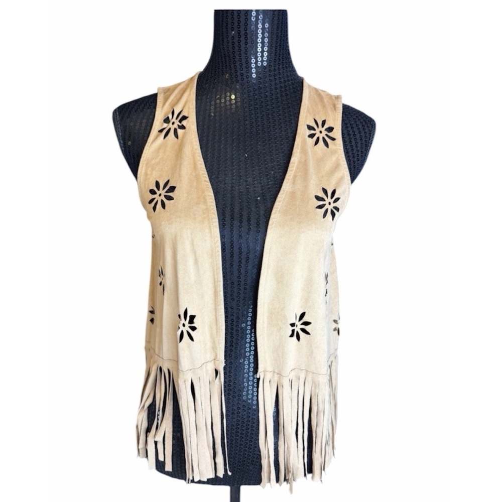 American Rag Cie Camel Women's Brown Faux Suede Hippie Western Vest  Fringe S/M
